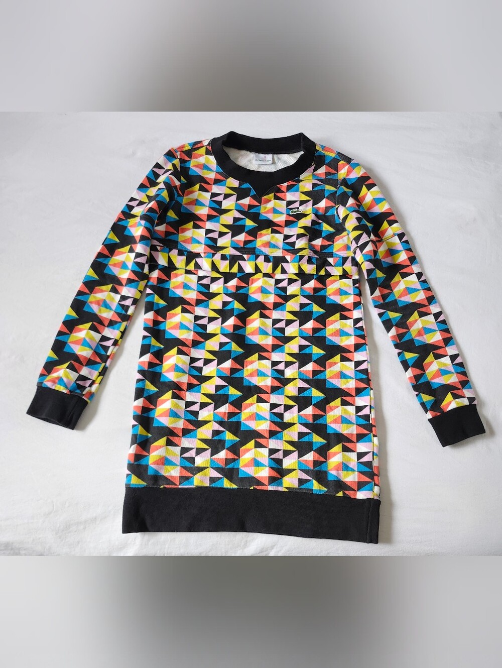 Lacoste Black Multicolor Geometric Crewneck Sweater - Picture 2 of 9